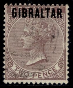 GIBRALTAR QV SG3, 2d purple-brown, FINE USED. Cat £85.