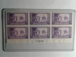 SCOTT # 755 IMPERFERATED  PLATE BLOCK OF 6 GEM NUMBER ON BOTTOM NGAI