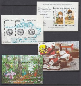 Brazil Sc 1812, 1874, 2164, 2338 MNH. 1982-91 Souvenir Sheets, 4 different, VF