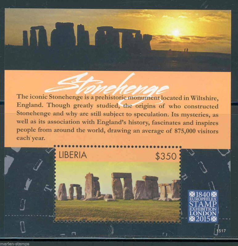 LIBERIA 2015 STONEHENGE SOUVENIR SHEET IN CONJUNCTION WITH LONDON 2015 MINT NH