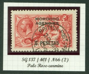 SG 137 Morocco Agencies 1914-1917. 5/- pale rose-carmine. Very fine used with...