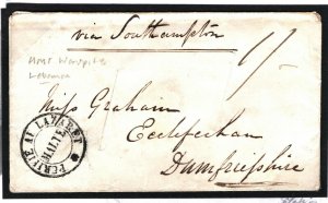 LEBANON HMS WARSPITE Cover GB NAVAL SURGEON Disinfected MALTA 1845 RARE N55