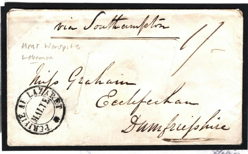 LEBANON HMS WARSPITE Cover GB NAVAL SURGEON Disinfected MALTA 1845 RARE N55