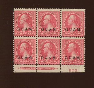 Guam 2 Unused Plate Block of 6 Stamps (Bz 730) 1st Printing BETTER DURLAND $400