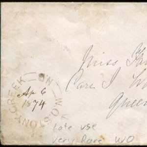 ?W. O. STONY CREEK,N.B. WAY OFFICE dbl split ring 1874 Small Queen cover Canada