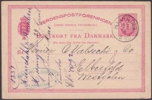 DENMARK 1884 10 ore postcard used HJORRING to Elberfeld, Germany............x596