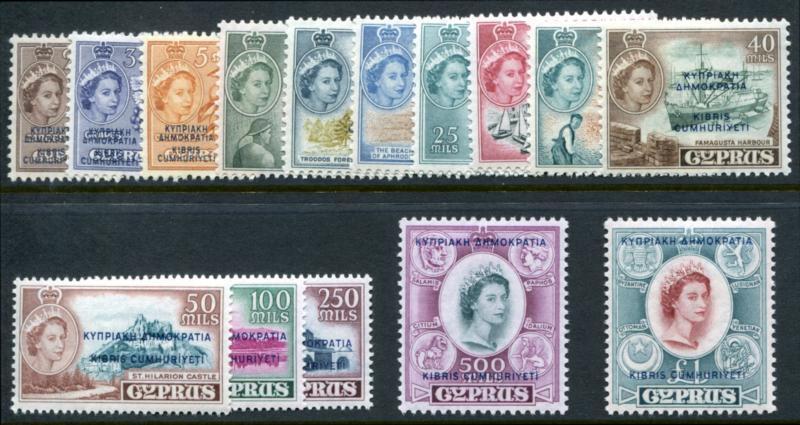 CYPRUS 183-197 MINT LH QEII SET