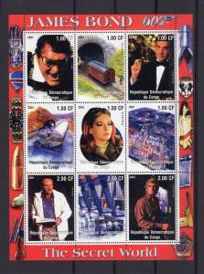 Congo 2001 JAMES BOND HISTORY 9 Sheetlets of 9 values each Perforated MNH