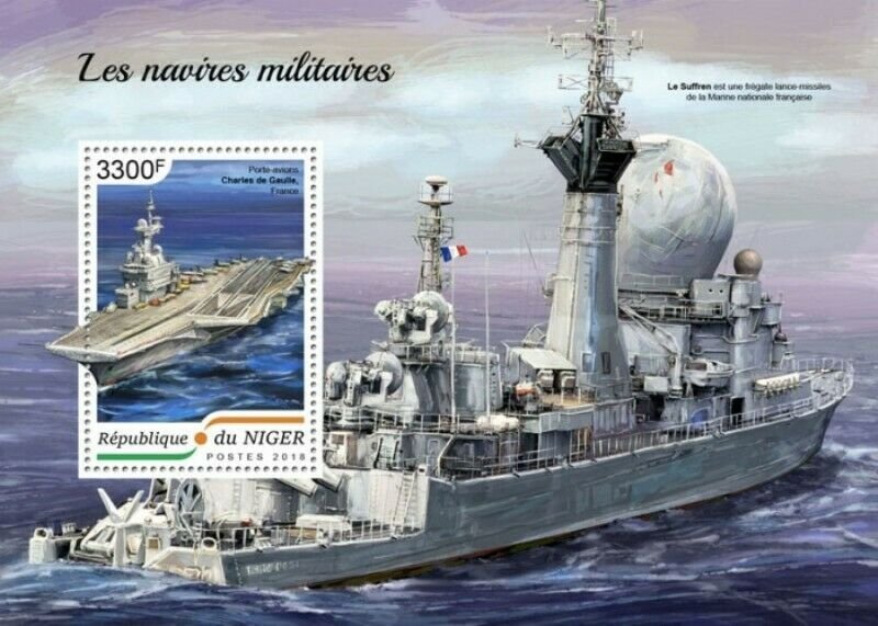 Niger - 2018 Military Ships on Stamps - Stamp Souvenir Sheet NIG18411b