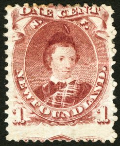 Newfoundland #32A 1871 1c Brown Lilac EFO Edward Prince of Wales Unused