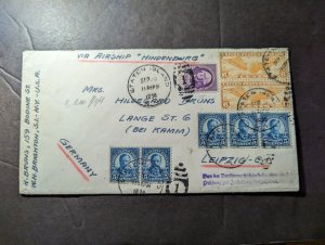 1936 USA LZ 129 Hindenburg Zeppelin Airmail Cover Staten Island NY to Germany