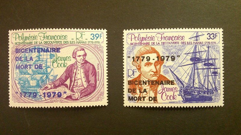French Polynesia 1979 Capt. Cook Ovpts. Scott# C166-C167 Mint XF NH CPL