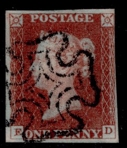 GB QV SG8, 1d red-brown BLACK MX PLATE 36, USED. Cat £60. ED