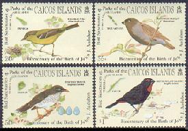 Caicos Islands SC# 60-63 1995 Audubon birds:Vireo,Grassquit,