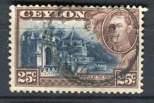 CEYLON; 1938-40s early GVI pictorial issue fine used shade of 25c. value