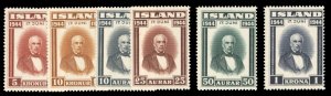 Iceland #240-245 Cat$95, 1944 Sigurdsson, complete set, never hinged