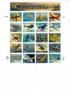 Classic American Aircraft 32c US Postage Sheet #3142 VF MNH