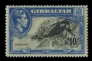 Gibraltar #117a (SG 130) Cat£70, 1938-49 10sh blue and black, perf. 14, neve...