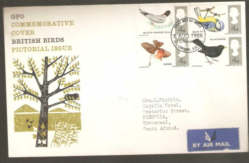 1966  BIRDS GPO FIRST DAY COVER  WITH  BUREAU CANCEL