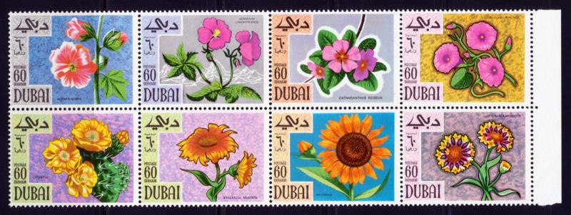 DUBAI 1968 FLORA FLOWERS MICHEL 307-14 IN A BLOCK OF 8 CATALOG 40 EUROS