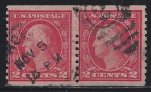 Scott #492 Lot E213 2c Washington Coil Line Pair Type III perf 10 Vertical  Used