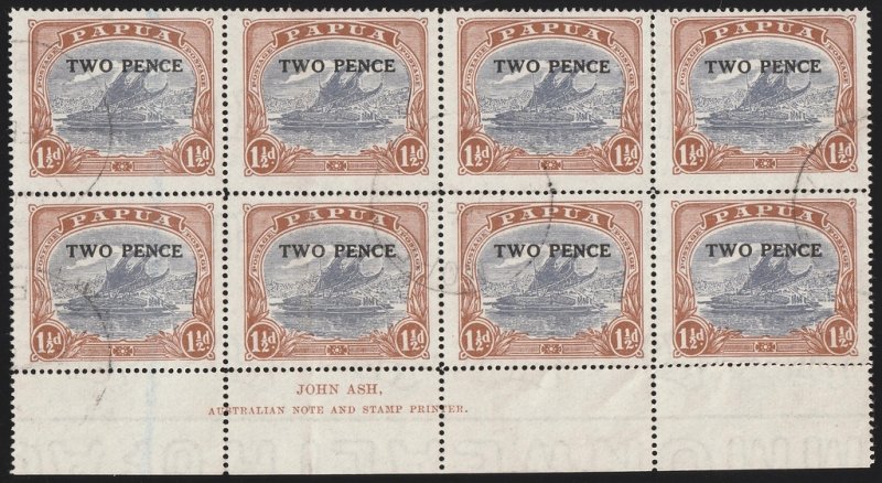 PAPUA 1931 Lakatoi surcharge 2d on 1½d Ash imprint block. 