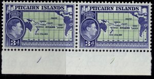 PITCAIRN ISLANDS GVI SG5, 3d yellow-green & blue, NH MINT. PLATE 1 PAIR