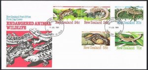 New Zealand 803-807, FDC. Michel 901-905. Hamilton's frog, Skink, Gecko, 1984.