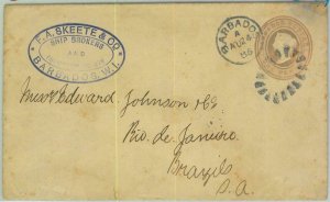 BK0405 - BARBADOS -  POSTAL HISTORY -  STATIONERY  COVER to BRAZIL !! 1886