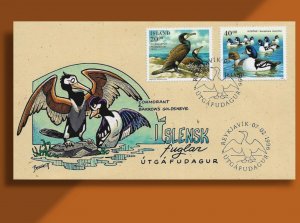 CORMORANTS & GOLDENEYES Take a Bath in ICELAND! - Handcolored 1996 FDC