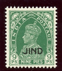 India - Jind 1941 KGVI 9p green superb MNH. SG 129. Sc 157.