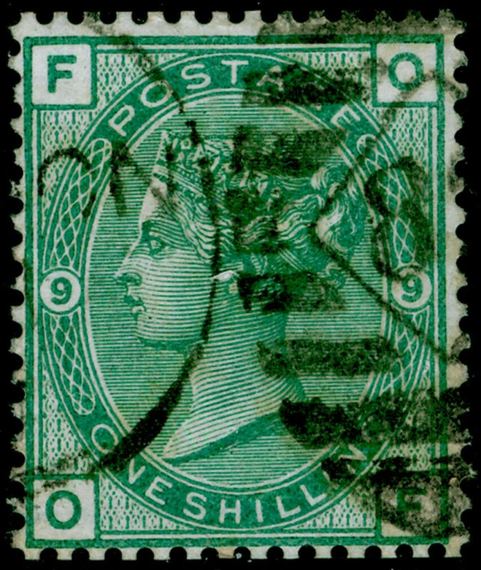 SG148, 1s deep green plate 9, USED. Cat £225. OF