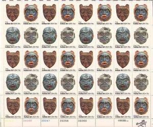 US Stamp - 1980 Pacific Northwest Indian Masks-40 Stamp Sheet #1834-7