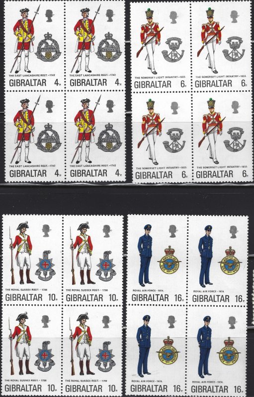 Gibraltar #310-3, Set of 4 in blocks of 4, MNH