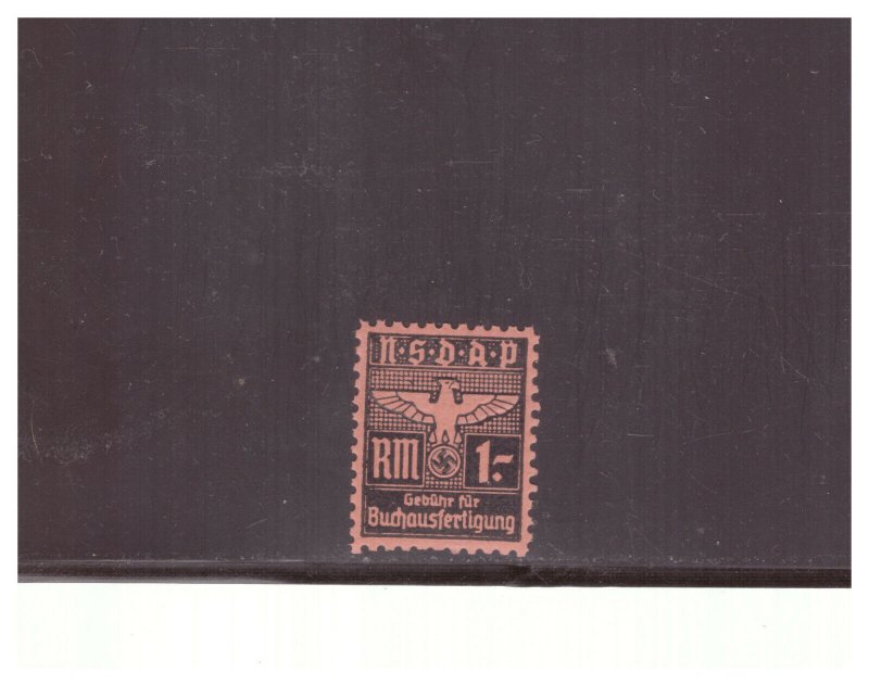 GER. THIRD REICH 1934 NSDAP 1 RM. FEE STAMP FOR BOOK PRODUCTION RARE MNH PG33