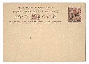 Turks Islands Unused 1d on 1-1/2d surcharged UPU Queen Victoria Postal Card H&G3