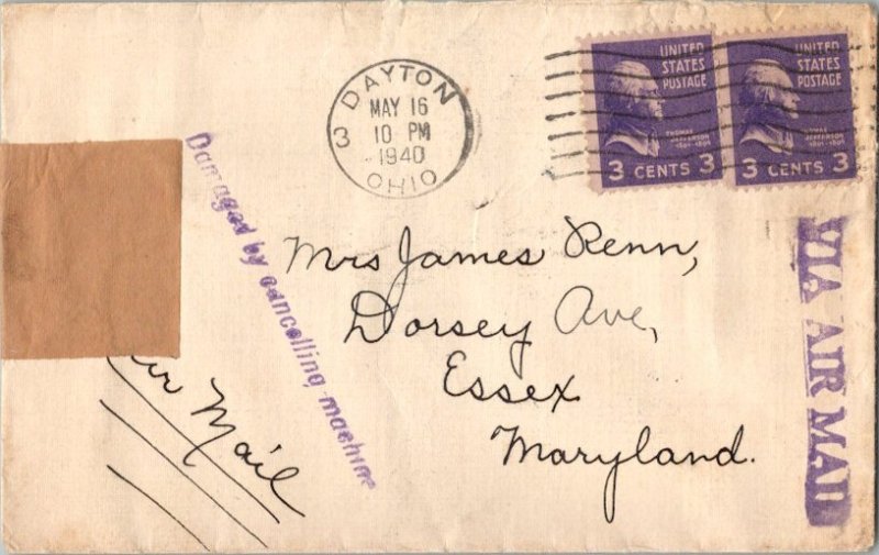 United States Prexies 3c Jefferson Prexie (2) 1940 Dayton, Ohio Airmail to Es...