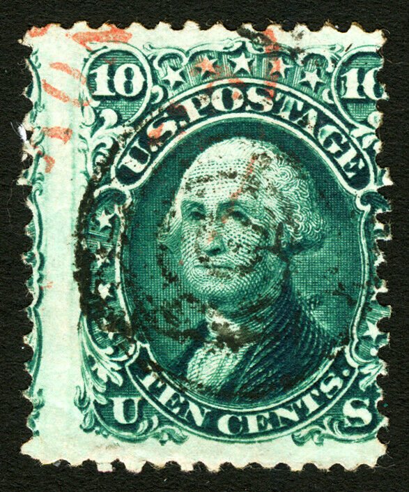 #68 1861 10c Green EFO F Used Rare Double Transfer in Postage Plus Part Red Cxl