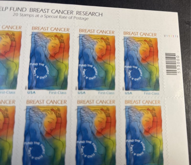 U.S.# B1 MINT/NEVER HINGED-PANE 20--P# V111111--BREAST CANCER RESEARCH--1998