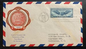 1939 New York USA First Flight Airmail Cover FFC To Topeka Trans Atlantic #C24 B