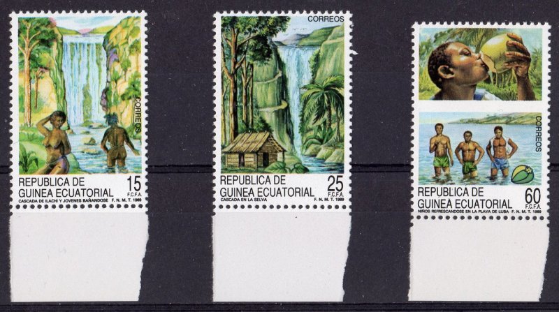 Equatorial Guinea 1989 Sc#132/134 WATERFALL-SWIMMING Set (3) MNH