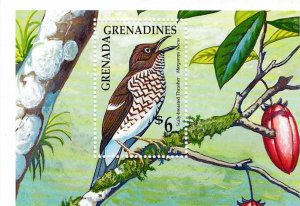 Grenada Grenadines 1990 Sc 1199 Scaly Breasted Thrasher Bird Mini Souvenir Sheet