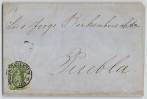 Mexico 1858 2r yellow green Hidalgo Folded Cover to Puebla