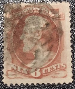 Scott Stamp# 159 - 1873 6c Lincoln, dull pink. Used.Free Shipping.  SCV $18.00