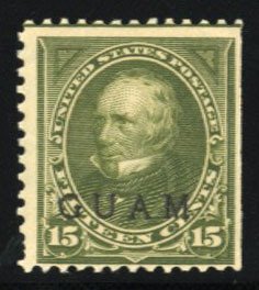 United States Possessions, Guam #10 Cat$300, 1899 15c olive green, never hing...