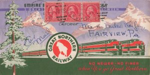 United States 1954 Great Northern Railway California Advertising Cover RPO