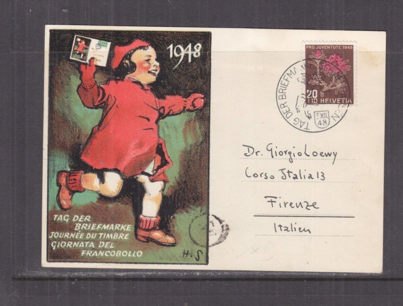 SWITZERLAND, 1948 PRO JUVENTUTE 20c.+10c., First Day Card.