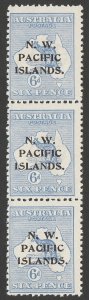 NEW GUINEA - NWPI 1915 Kangaroo 6d 1st wmk abc strip. MNH **. SG 78 cat £880.
