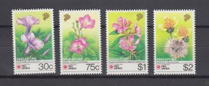 J45798 JL stamps 1991 singapore mnh set #611-4 flowers