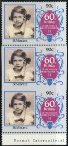 St. Vincent #924 Queen Elizabeth 60th Birthday Missing Perf Error 1986 MNH